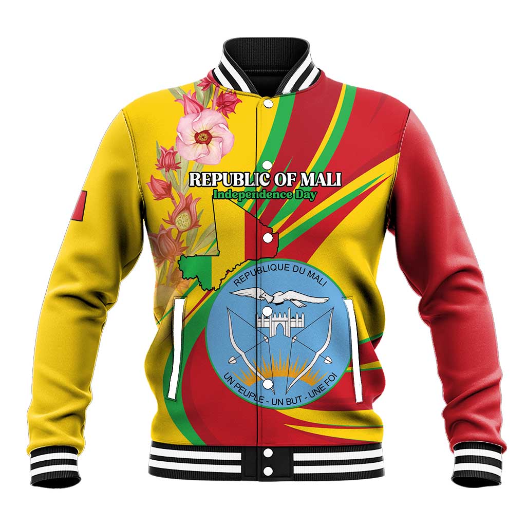 Personalized Mali Independence Day Baseball Jacket Coat Of Arms With Hibiscus Sabdariffa - Wonder Print Shop