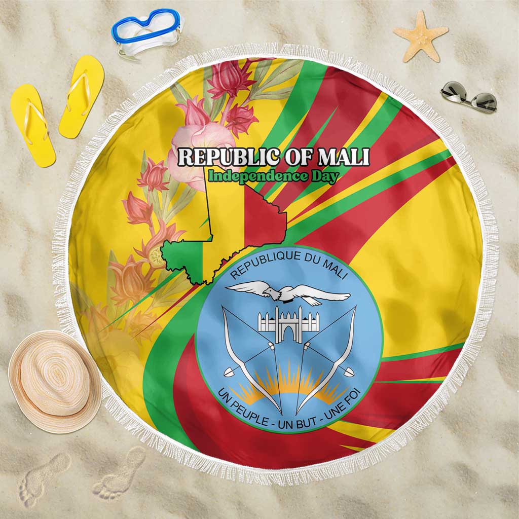 Mali Independence Day Beach Blanket Coat Of Arms With Hibiscus Sabdariffa - Wonder Print Shop