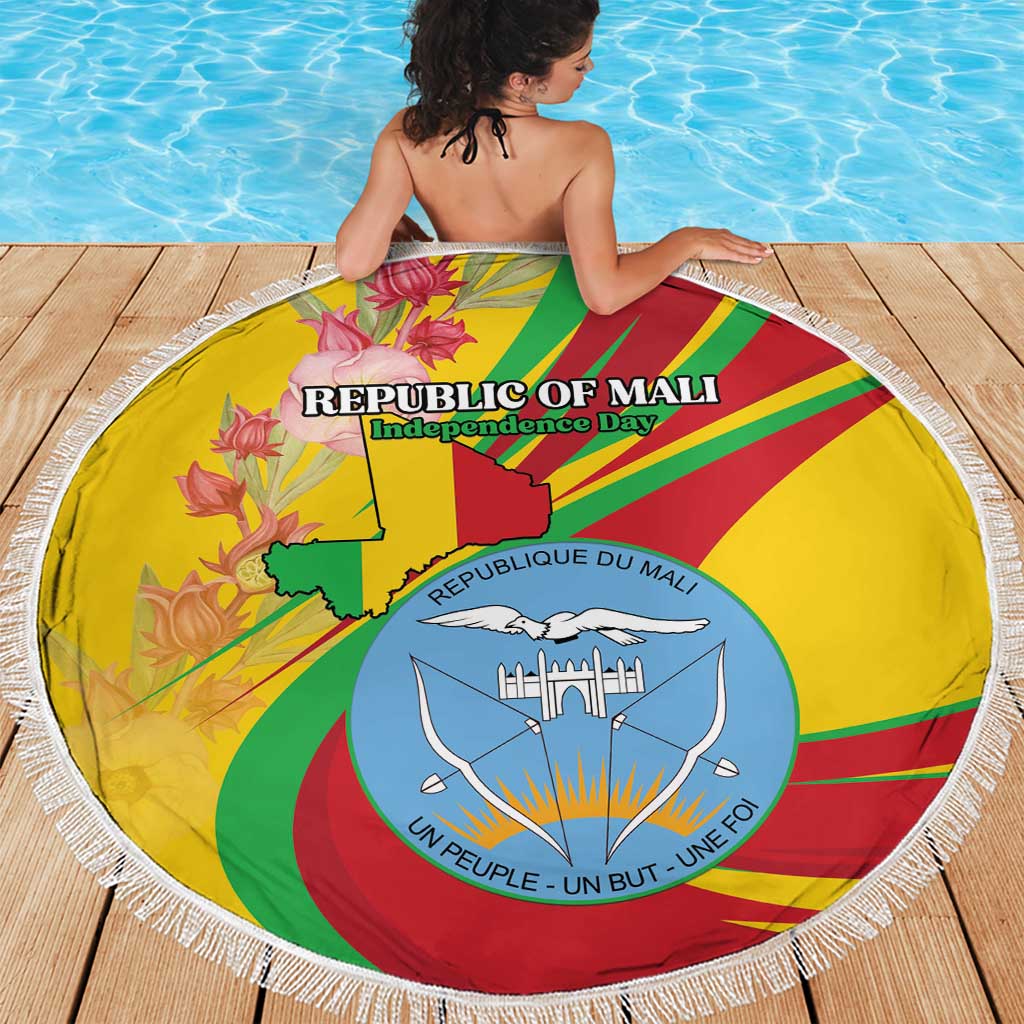 Mali Independence Day Beach Blanket Coat Of Arms With Hibiscus Sabdariffa - Wonder Print Shop