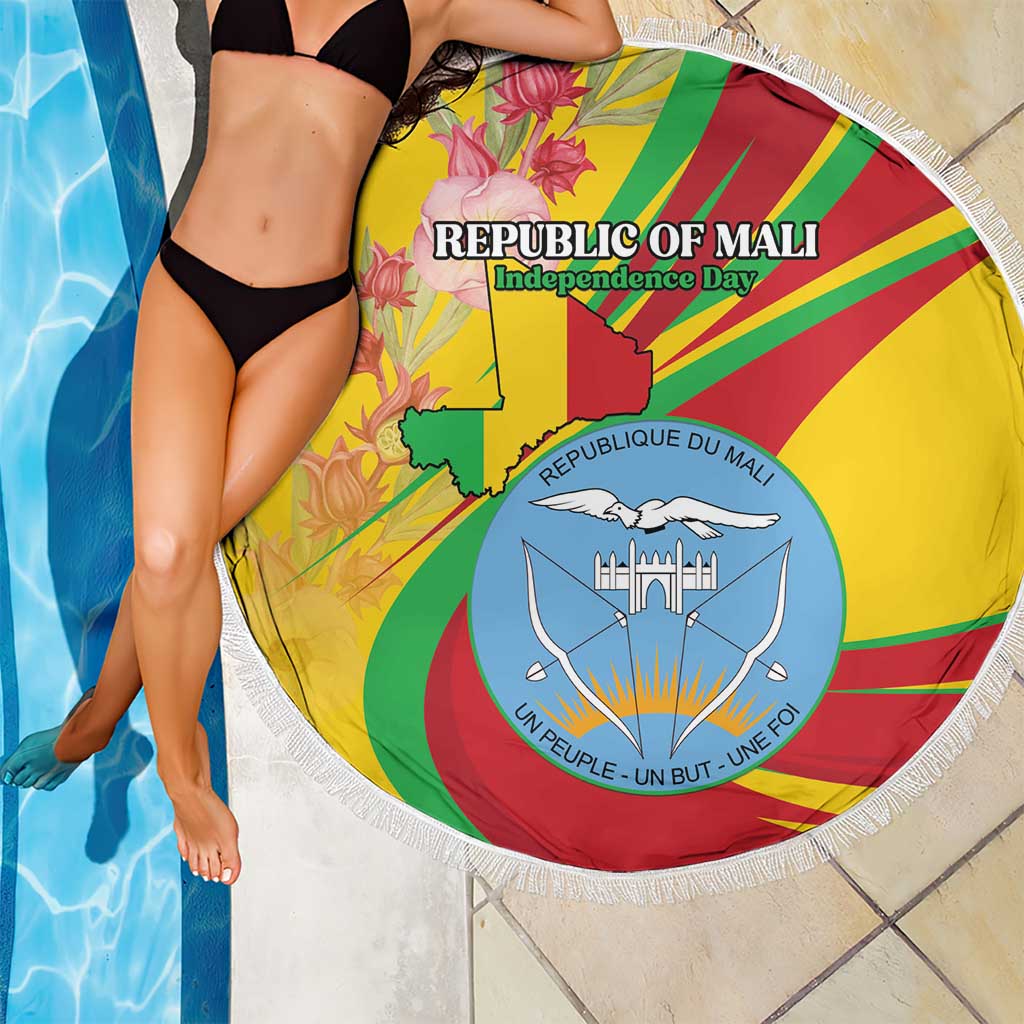 Mali Independence Day Beach Blanket Coat Of Arms With Hibiscus Sabdariffa - Wonder Print Shop