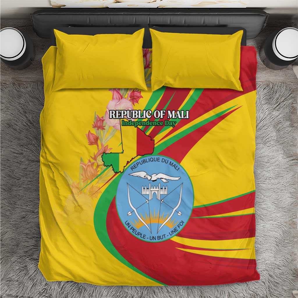 Mali Independence Day Bedding Set Coat Of Arms With Hibiscus Sabdariffa - Wonder Print Shop