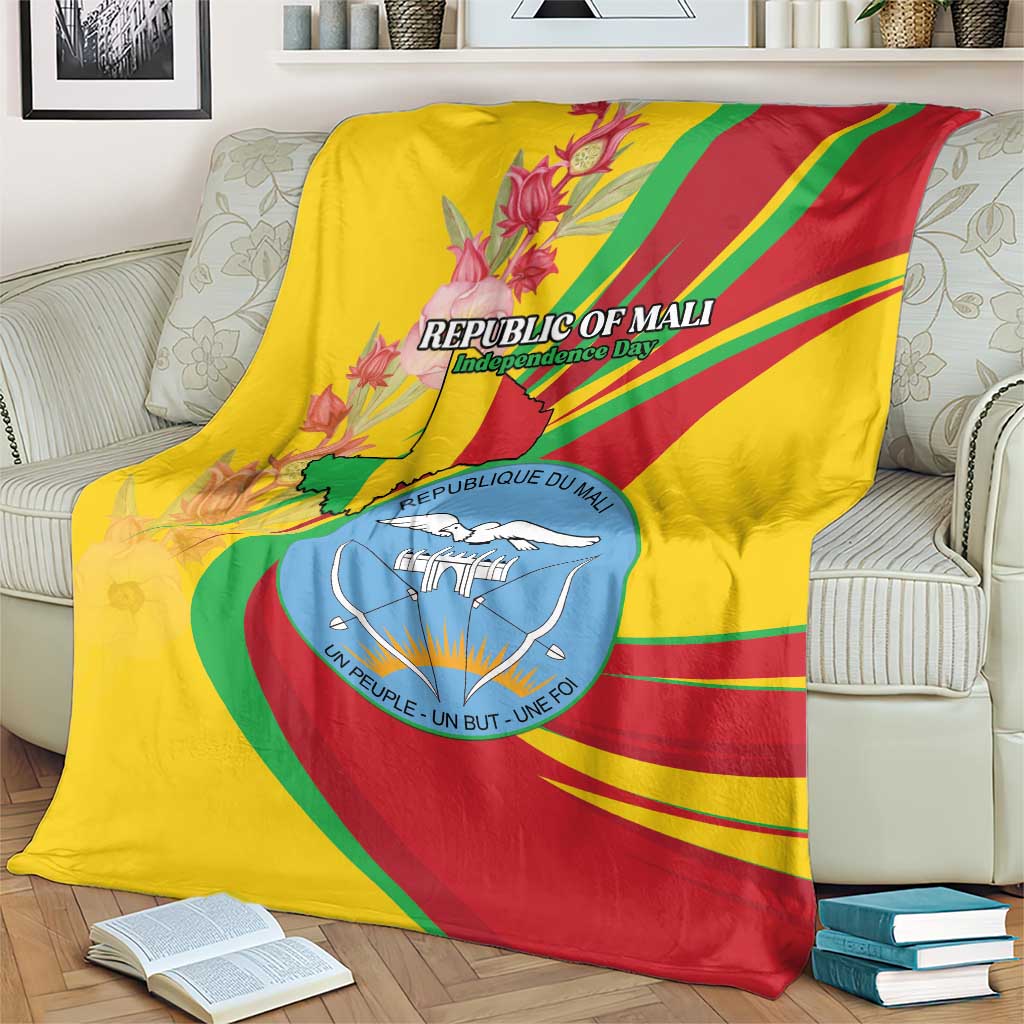 Mali Independence Day Blanket Coat Of Arms With Hibiscus Sabdariffa - Wonder Print Shop
