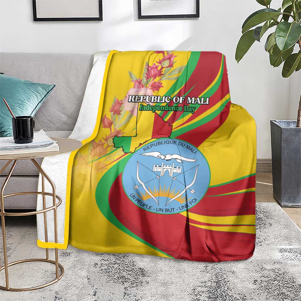Mali Independence Day Blanket Coat Of Arms With Hibiscus Sabdariffa - Wonder Print Shop