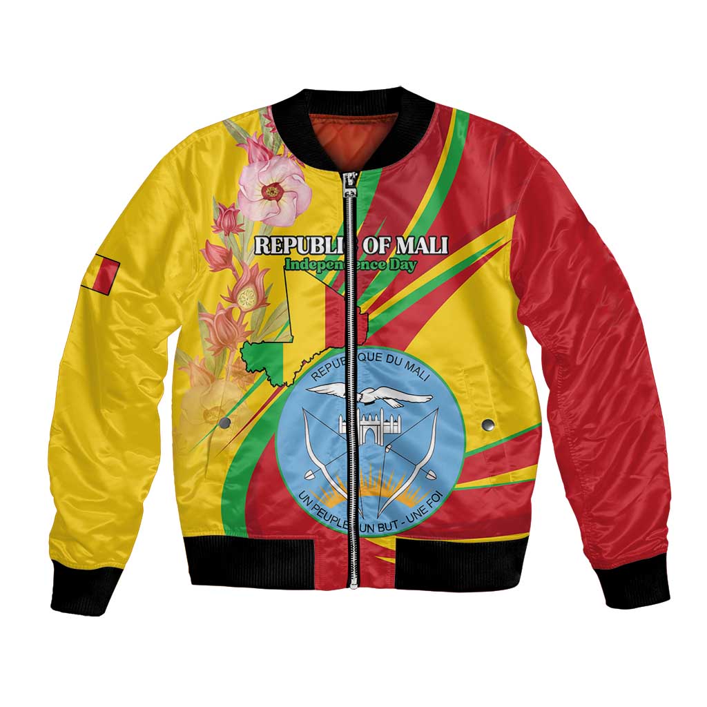 Personalized Mali Independence Day Bomber Jacket Coat Of Arms With Hibiscus Sabdariffa - Wonder Print Shop