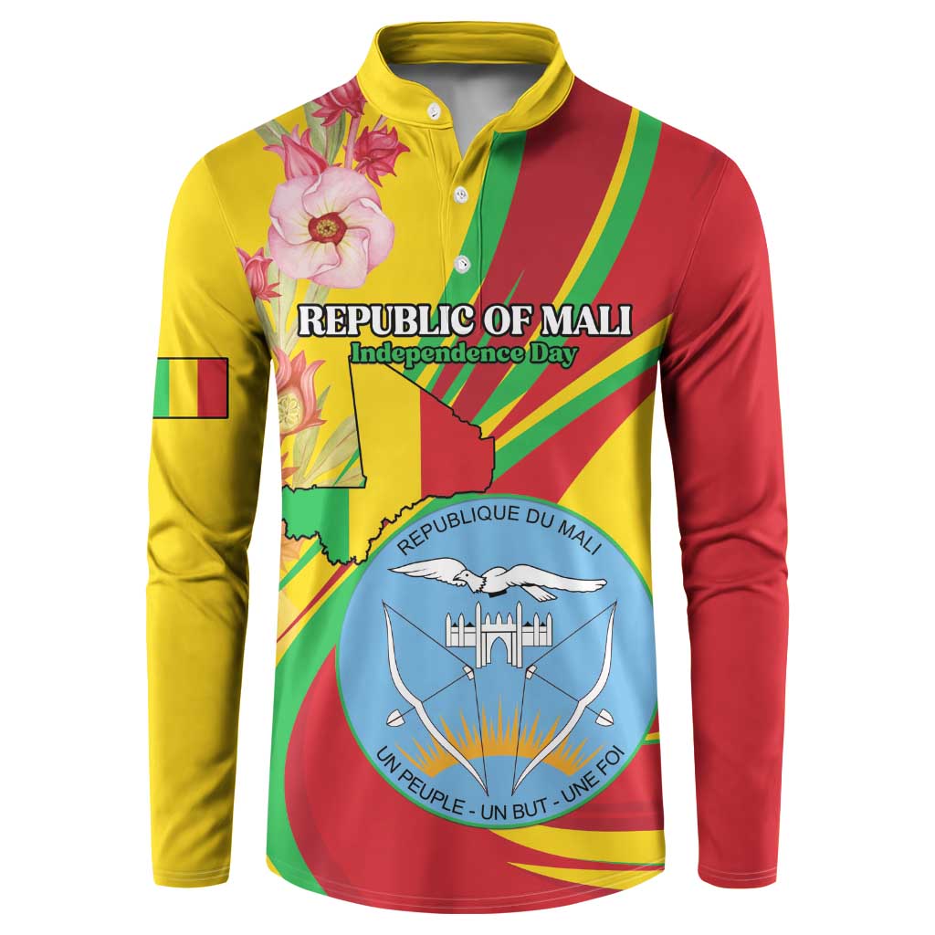 Personalized Mali Independence Day Button Sweatshirt Coat Of Arms With Hibiscus Sabdariffa - Wonder Print Shop
