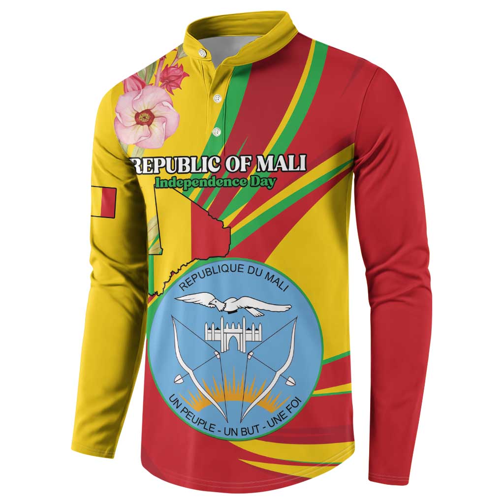 Personalized Mali Independence Day Button Sweatshirt Coat Of Arms With Hibiscus Sabdariffa - Wonder Print Shop