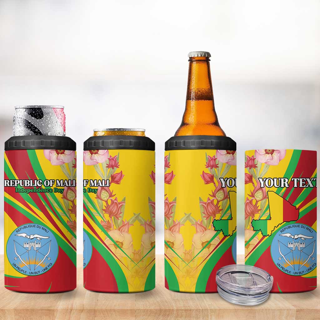Personalized Mali Independence Day 4 in 1 Can Cooler Tumbler Coat Of Arms With Hibiscus Sabdariffa - Wonder Print Shop