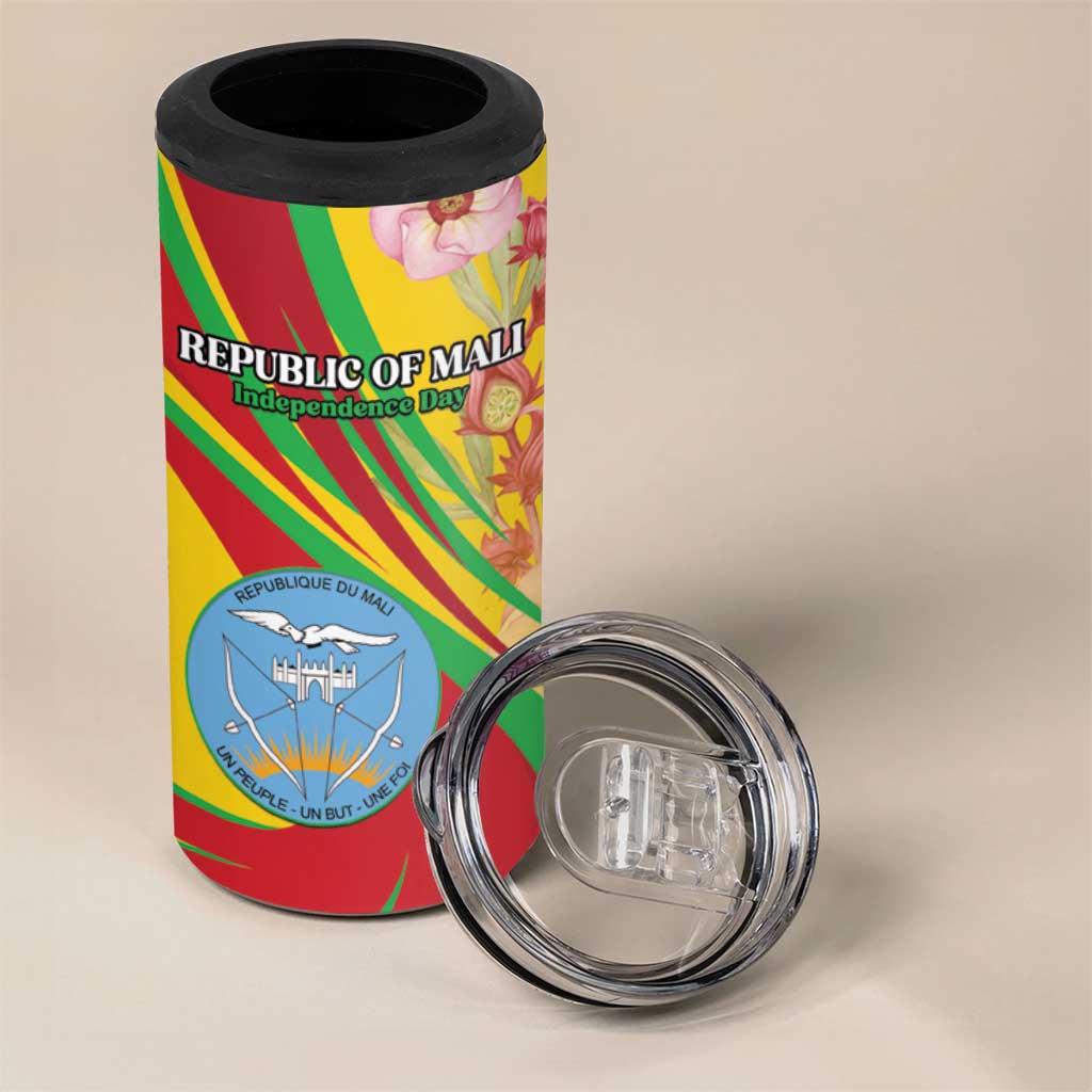 Personalized Mali Independence Day 4 in 1 Can Cooler Tumbler Coat Of Arms With Hibiscus Sabdariffa - Wonder Print Shop