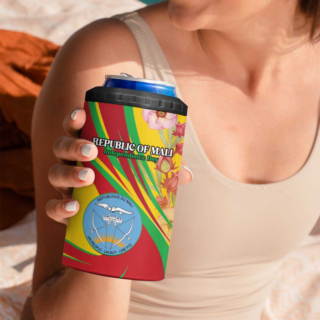 Personalized Mali Independence Day 4 in 1 Can Cooler Tumbler Coat Of Arms With Hibiscus Sabdariffa - Wonder Print Shop