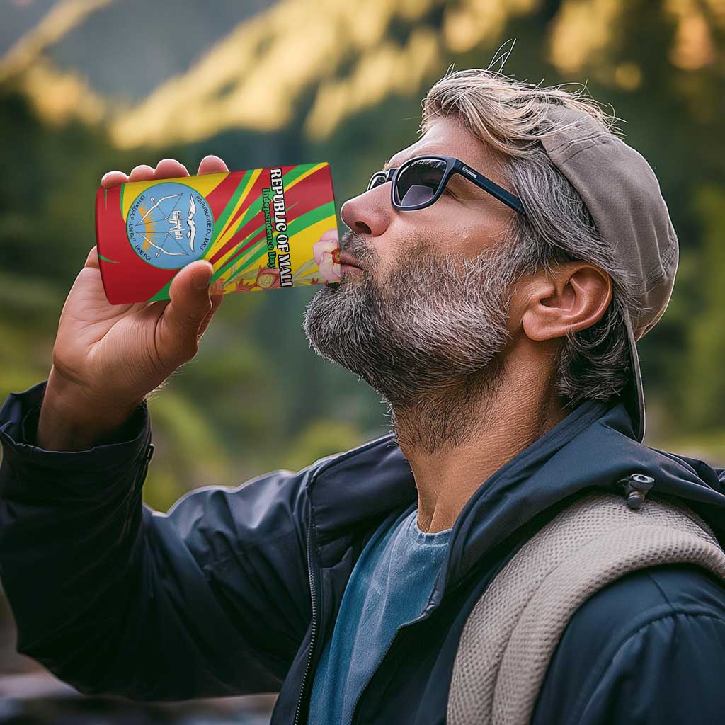 Personalized Mali Independence Day 4 in 1 Can Cooler Tumbler Coat Of Arms With Hibiscus Sabdariffa - Wonder Print Shop