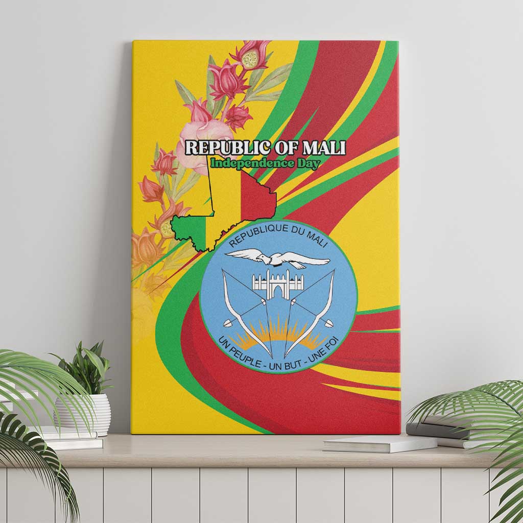 Mali Independence Day Canvas Wall Art Coat Of Arms With Hibiscus Sabdariffa - Wonder Print Shop