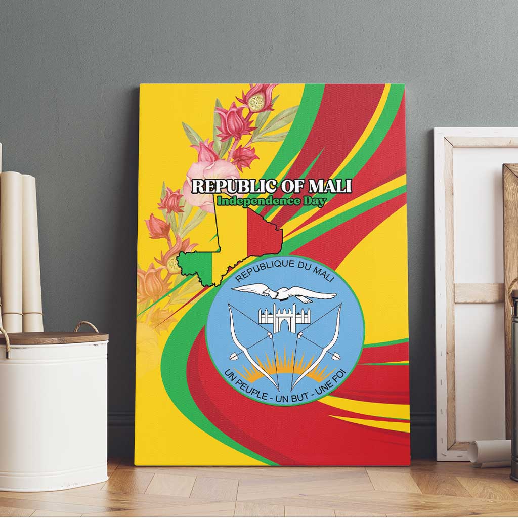 Mali Independence Day Canvas Wall Art Coat Of Arms With Hibiscus Sabdariffa - Wonder Print Shop