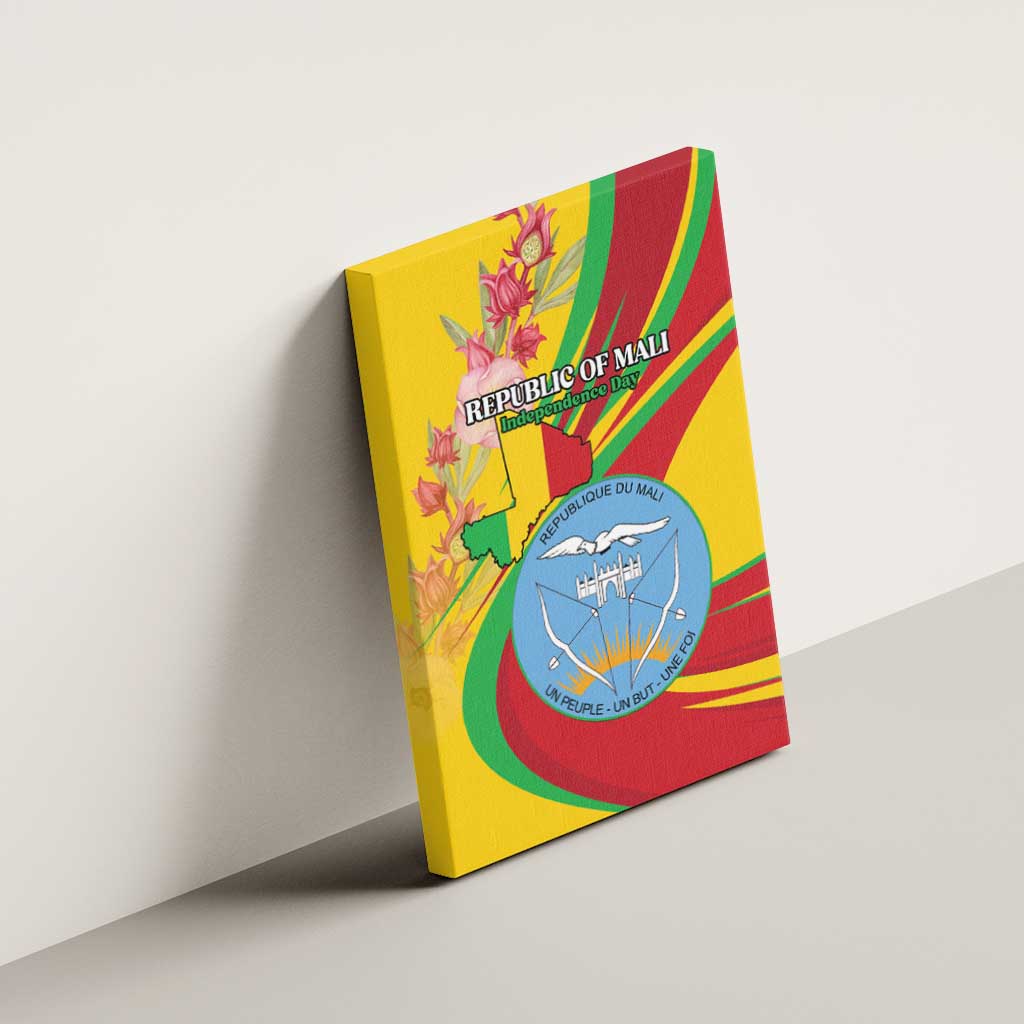 Mali Independence Day Canvas Wall Art Coat Of Arms With Hibiscus Sabdariffa - Wonder Print Shop