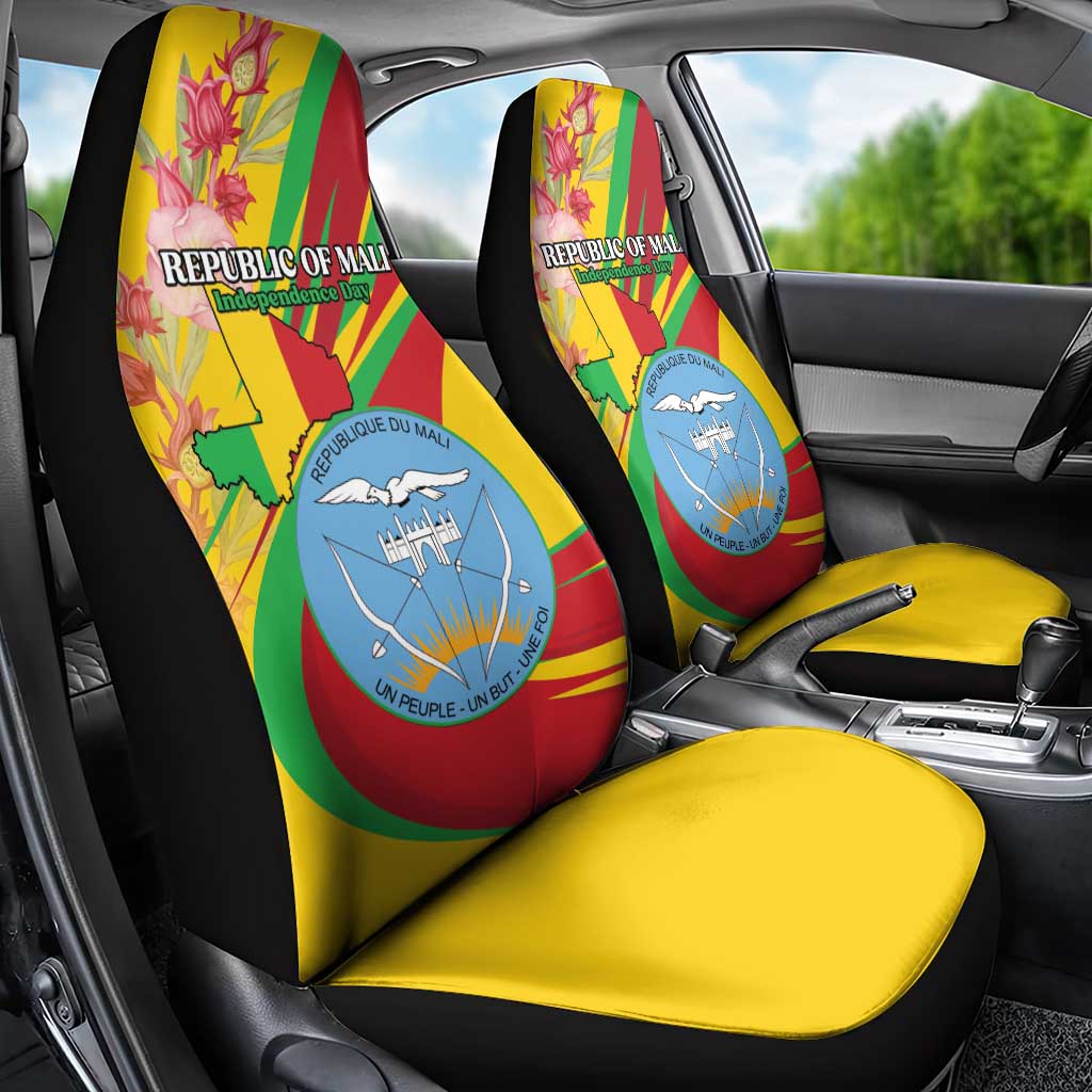 Mali Independence Day Car Seat Cover Coat Of Arms With Hibiscus Sabdariffa - Wonder Print Shop
