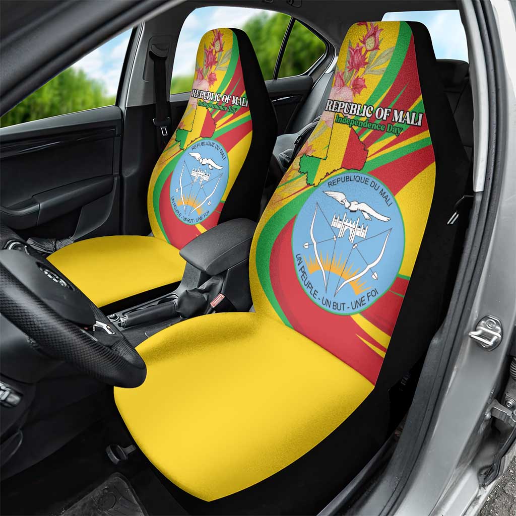 Mali Independence Day Car Seat Cover Coat Of Arms With Hibiscus Sabdariffa - Wonder Print Shop