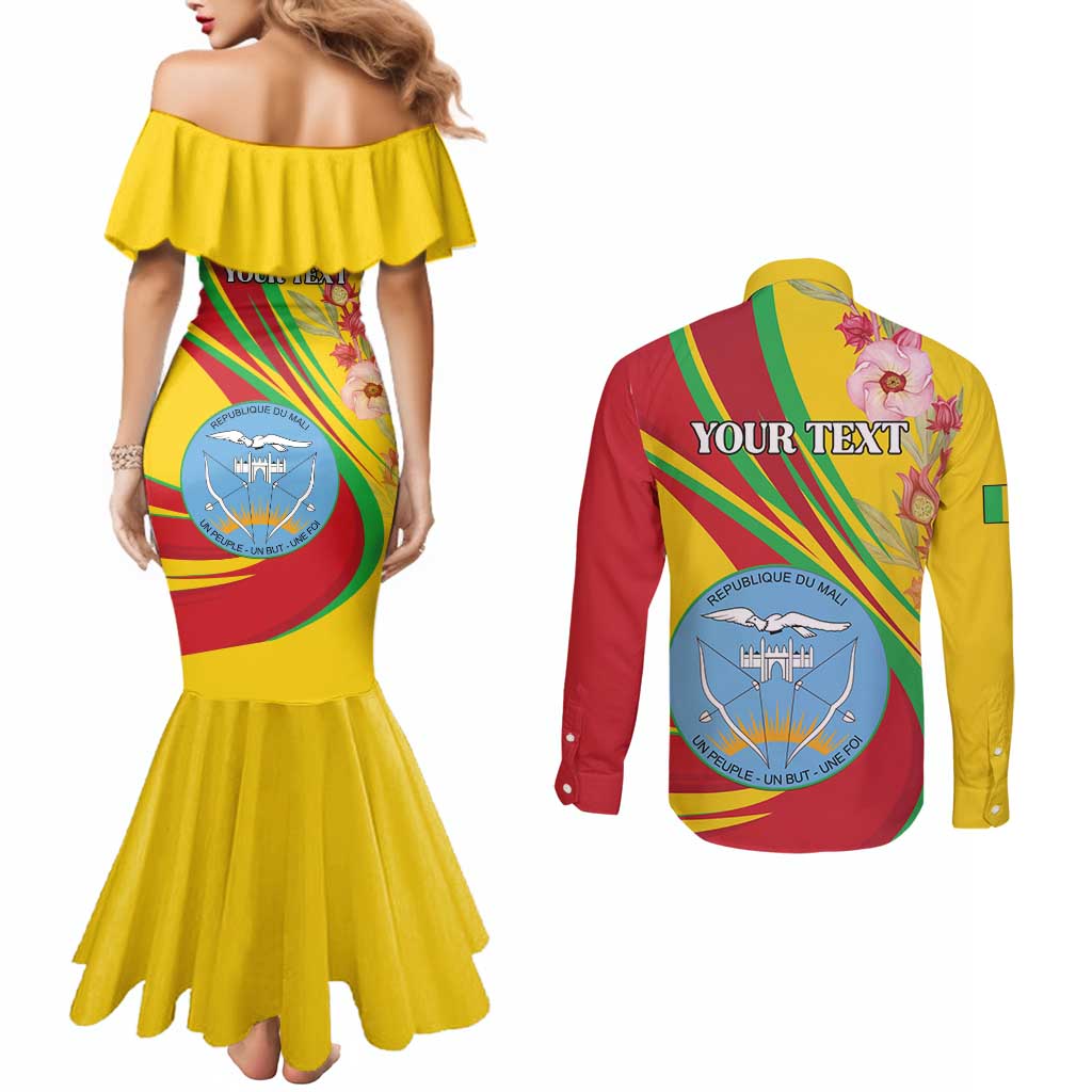 Personalized Mali Independence Day Couples Matching Mermaid Dress and Long Sleeve Button Shirt Coat Of Arms With Hibiscus Sabdariffa - Wonder Print Shop