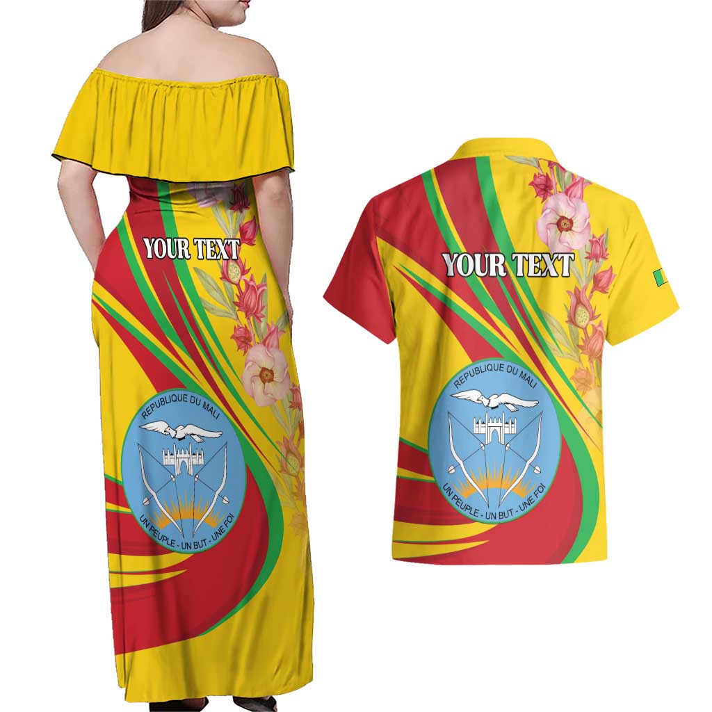 Personalized Mali Independence Day Couples Matching Off Shoulder Maxi Dress and Hawaiian Shirt Coat Of Arms With Hibiscus Sabdariffa - Wonder Print Shop