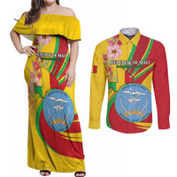 Personalized Mali Independence Day Couples Matching Off Shoulder Maxi Dress and Long Sleeve Button Shirt Coat Of Arms With Hibiscus Sabdariffa - Wonder Print Shop