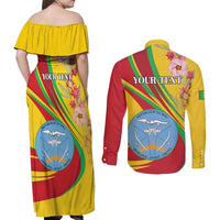 Personalized Mali Independence Day Couples Matching Off Shoulder Maxi Dress and Long Sleeve Button Shirt Coat Of Arms With Hibiscus Sabdariffa - Wonder Print Shop