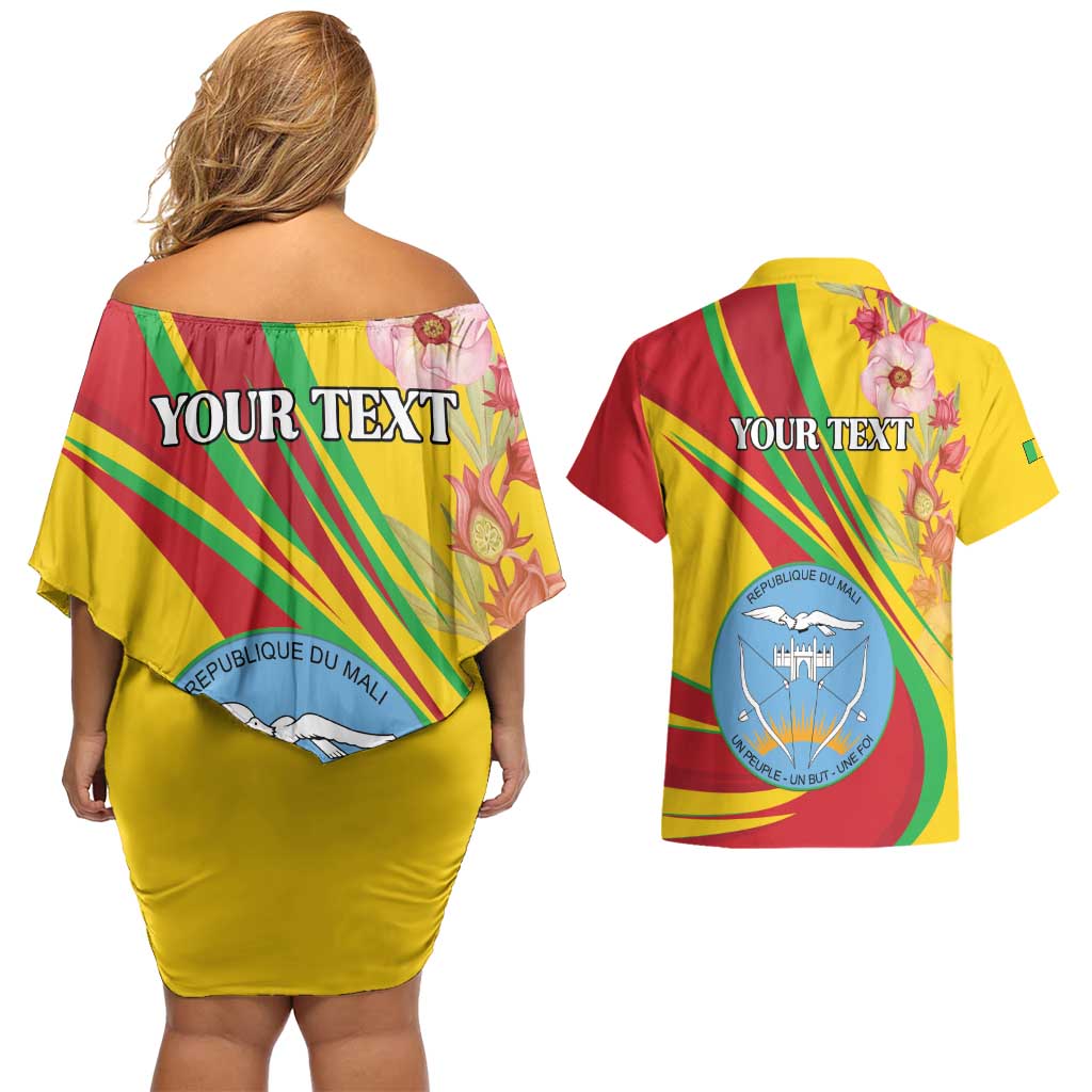 Personalized Mali Independence Day Couples Matching Off Shoulder Short Dress and Hawaiian Shirt Coat Of Arms With Hibiscus Sabdariffa - Wonder Print Shop