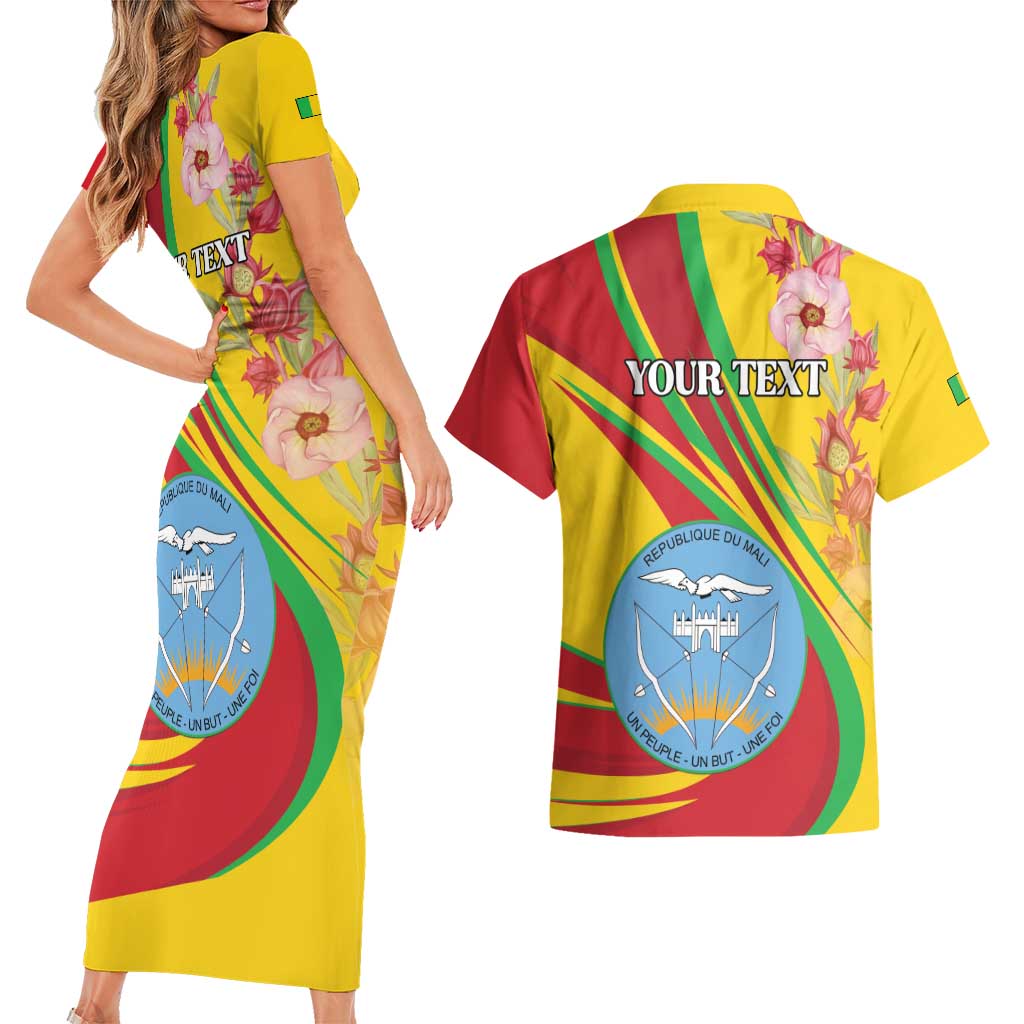 Personalized Mali Independence Day Couples Matching Short Sleeve Bodycon Dress and Hawaiian Shirt Coat Of Arms With Hibiscus Sabdariffa - Wonder Print Shop