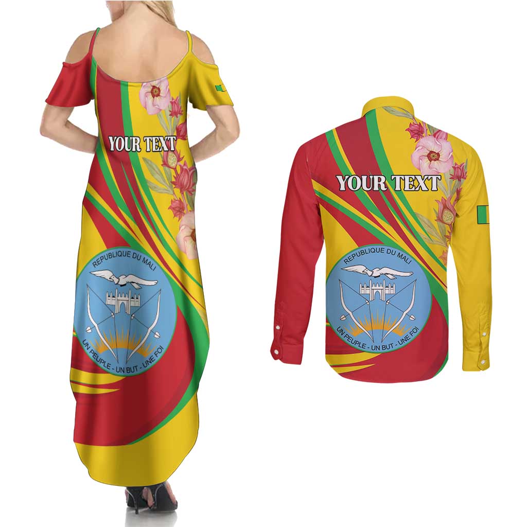 Personalized Mali Independence Day Couples Matching Summer Maxi Dress and Long Sleeve Button Shirt Coat Of Arms With Hibiscus Sabdariffa - Wonder Print Shop