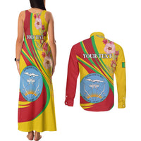 Personalized Mali Independence Day Couples Matching Tank Maxi Dress and Long Sleeve Button Shirt Coat Of Arms With Hibiscus Sabdariffa - Wonder Print Shop