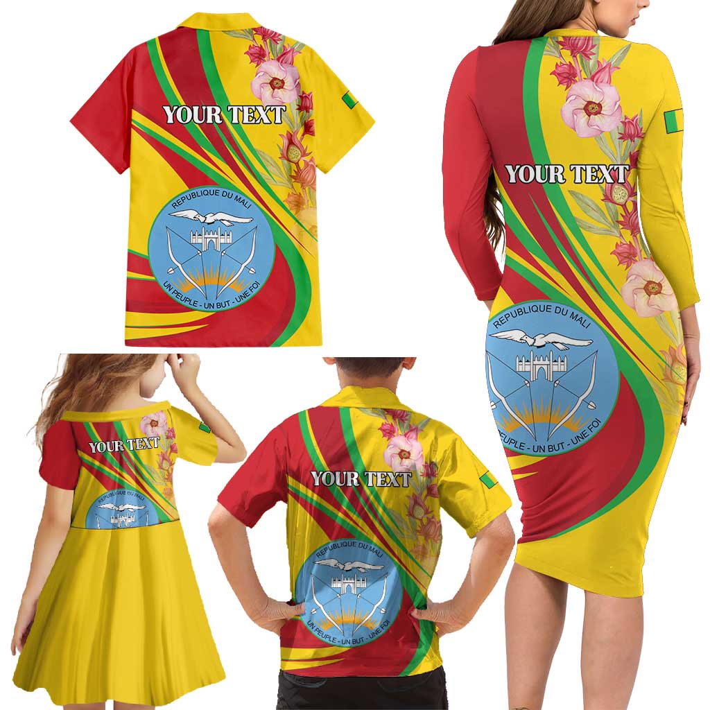 Personalized Mali Independence Day Family Matching Long Sleeve Bodycon Dress and Hawaiian Shirt Coat Of Arms With Hibiscus Sabdariffa - Wonder Print Shop