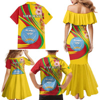 Personalized Mali Independence Day Family Matching Mermaid Dress and Hawaiian Shirt Coat Of Arms With Hibiscus Sabdariffa - Wonder Print Shop