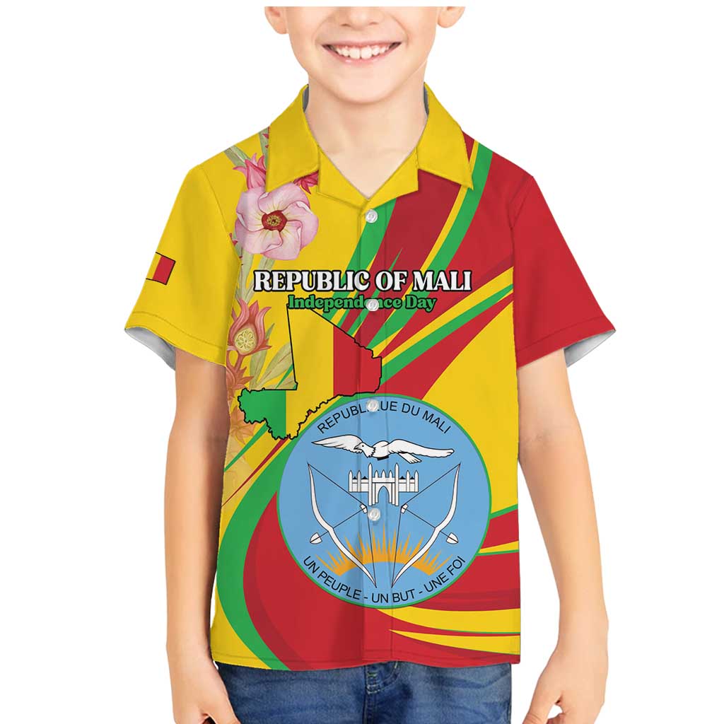 Personalized Mali Independence Day Family Matching Mermaid Dress and Hawaiian Shirt Coat Of Arms With Hibiscus Sabdariffa - Wonder Print Shop