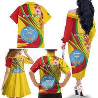 Personalized Mali Independence Day Family Matching Off The Shoulder Long Sleeve Dress and Hawaiian Shirt Coat Of Arms With Hibiscus Sabdariffa - Wonder Print Shop