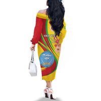 Personalized Mali Independence Day Family Matching Off The Shoulder Long Sleeve Dress and Hawaiian Shirt Coat Of Arms With Hibiscus Sabdariffa - Wonder Print Shop