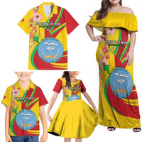Personalized Mali Independence Day Family Matching Off Shoulder Maxi Dress and Hawaiian Shirt Coat Of Arms With Hibiscus Sabdariffa - Wonder Print Shop