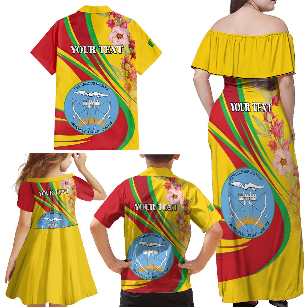 Personalized Mali Independence Day Family Matching Off Shoulder Maxi Dress and Hawaiian Shirt Coat Of Arms With Hibiscus Sabdariffa - Wonder Print Shop
