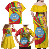 Personalized Mali Independence Day Family Matching Off Shoulder Maxi Dress and Hawaiian Shirt Coat Of Arms With Hibiscus Sabdariffa - Wonder Print Shop