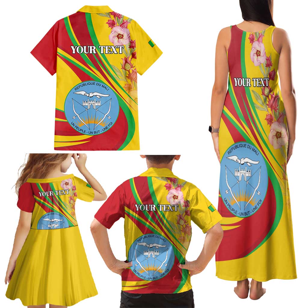 Personalized Mali Independence Day Family Matching Tank Maxi Dress and Hawaiian Shirt Coat Of Arms With Hibiscus Sabdariffa - Wonder Print Shop