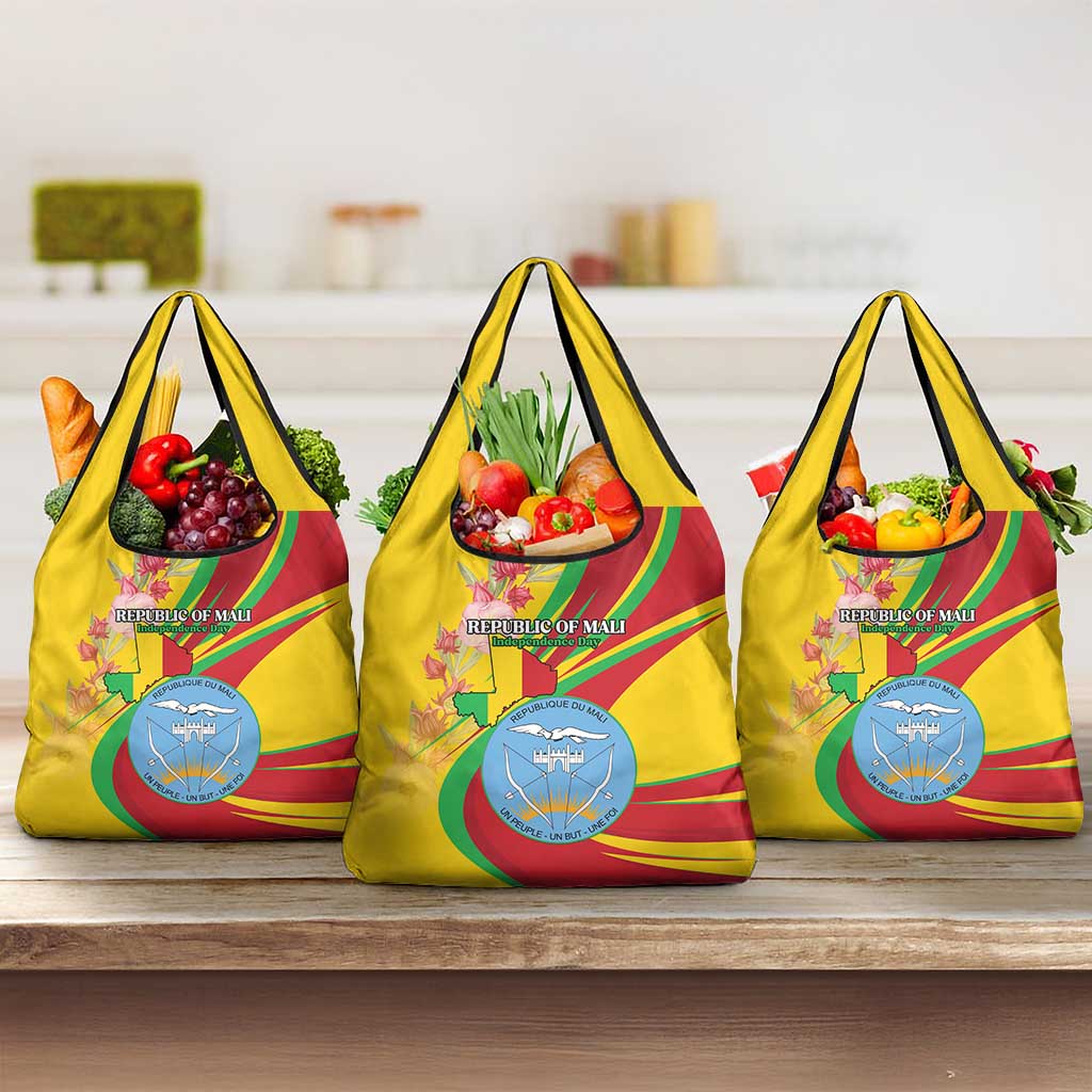 Mali Independence Day Grocery Bag Coat Of Arms With Hibiscus Sabdariffa - Wonder Print Shop