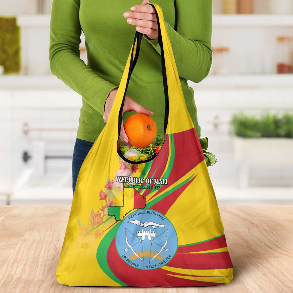 Mali Independence Day Grocery Bag Coat Of Arms With Hibiscus Sabdariffa - Wonder Print Shop