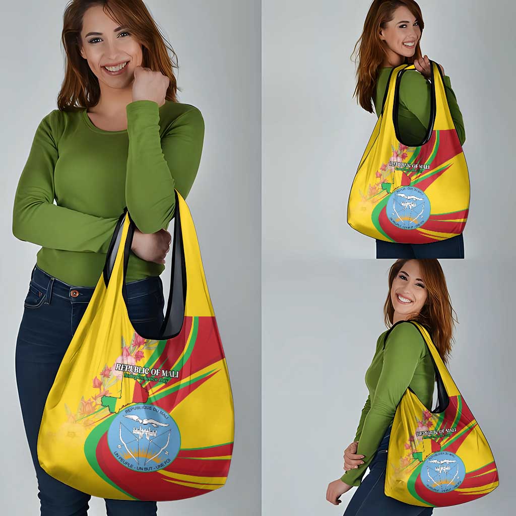 Mali Independence Day Grocery Bag Coat Of Arms With Hibiscus Sabdariffa - Wonder Print Shop
