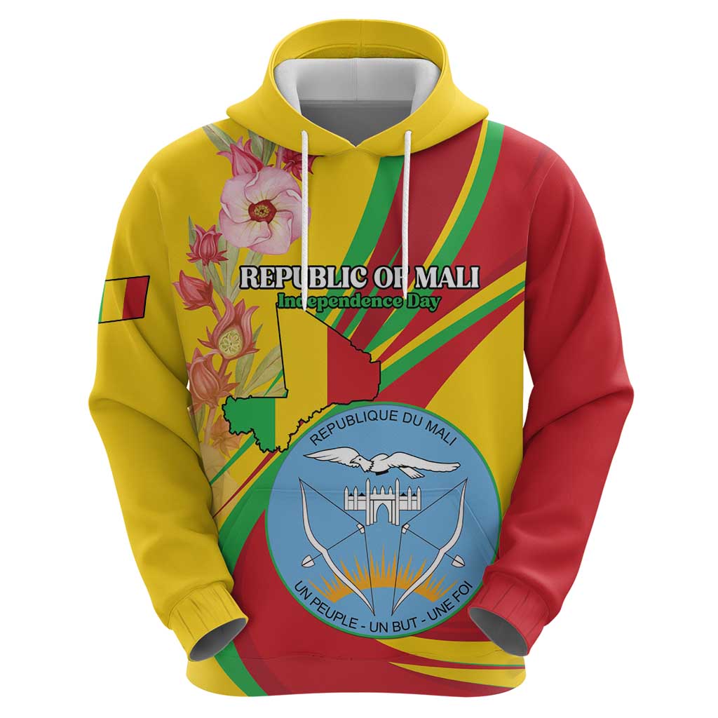 Personalized Mali Independence Day Hoodie Coat Of Arms With Hibiscus Sabdariffa - Wonder Print Shop