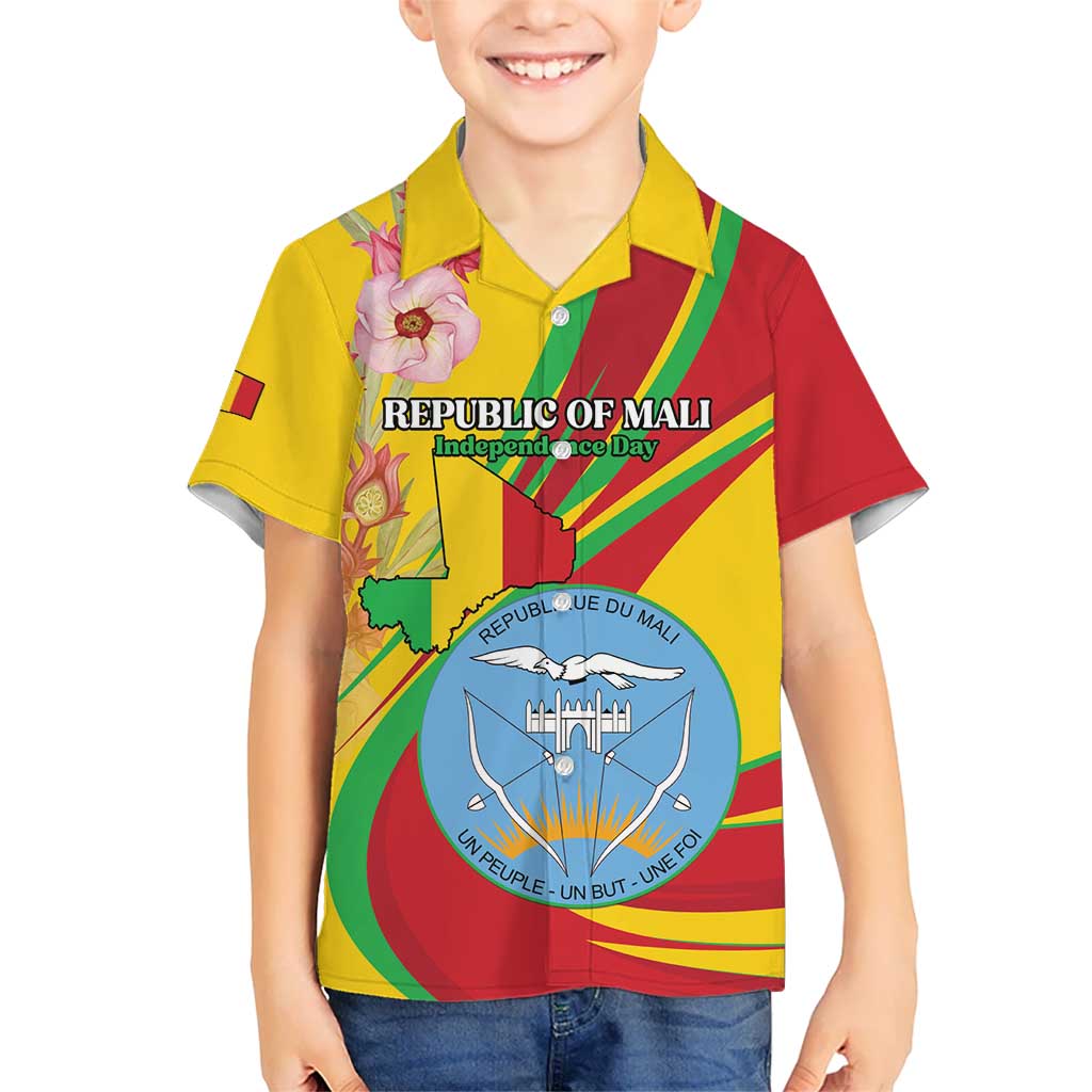 Personalized Mali Independence Day Kid Hawaiian Shirt Coat Of Arms With Hibiscus Sabdariffa - Wonder Print Shop