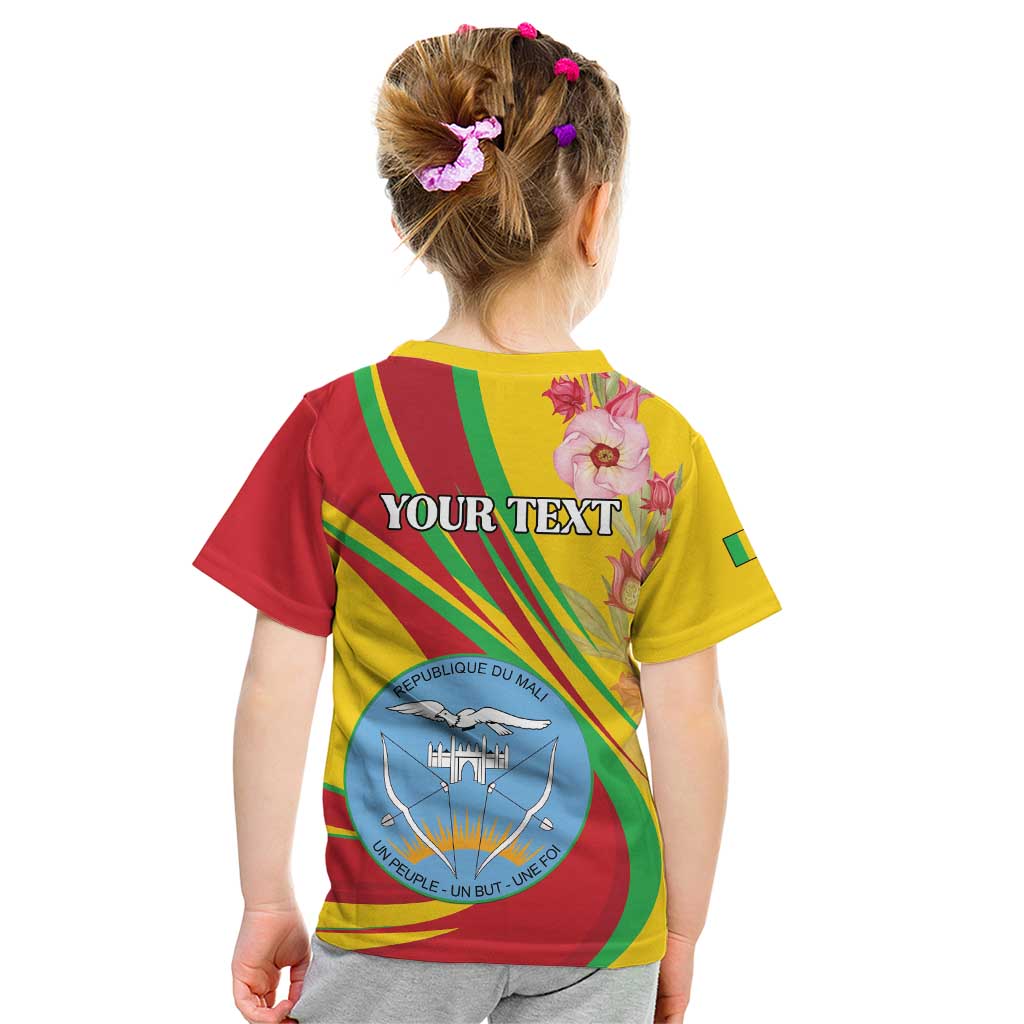 Personalized Mali Independence Day Kid T Shirt Coat Of Arms With Hibiscus Sabdariffa - Wonder Print Shop
