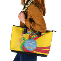 Mali Independence Day Leather Tote Bag Coat Of Arms With Hibiscus Sabdariffa - Wonder Print Shop