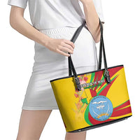 Mali Independence Day Leather Tote Bag Coat Of Arms With Hibiscus Sabdariffa - Wonder Print Shop