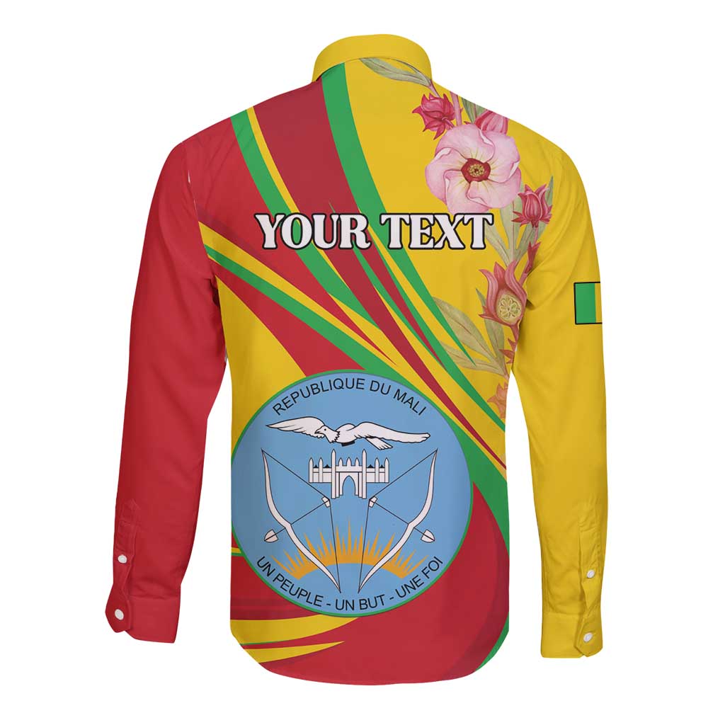 Personalized Mali Independence Day Long Sleeve Button Shirt Coat Of Arms With Hibiscus Sabdariffa - Wonder Print Shop