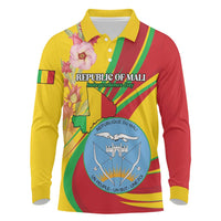 Personalized Mali Independence Day Long Sleeve Polo Shirt Coat Of Arms With Hibiscus Sabdariffa - Wonder Print Shop