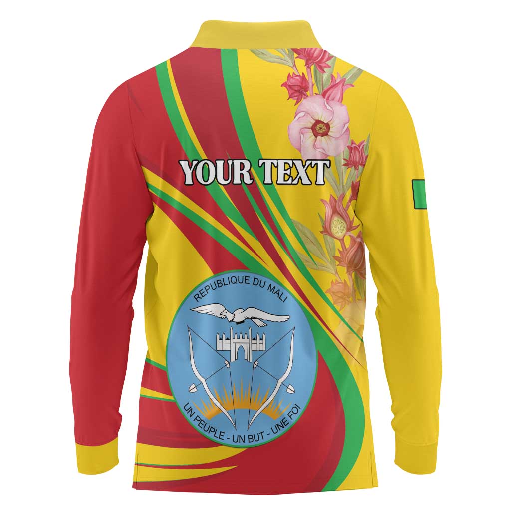 Personalized Mali Independence Day Long Sleeve Polo Shirt Coat Of Arms With Hibiscus Sabdariffa - Wonder Print Shop