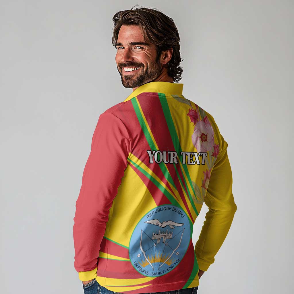 Personalized Mali Independence Day Long Sleeve Polo Shirt Coat Of Arms With Hibiscus Sabdariffa - Wonder Print Shop