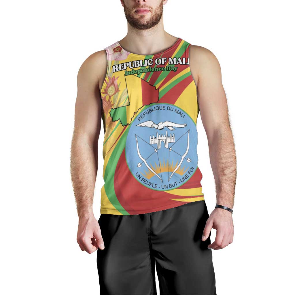 Personalized Mali Independence Day Men Tank Top Coat Of Arms With Hibiscus Sabdariffa - Wonder Print Shop