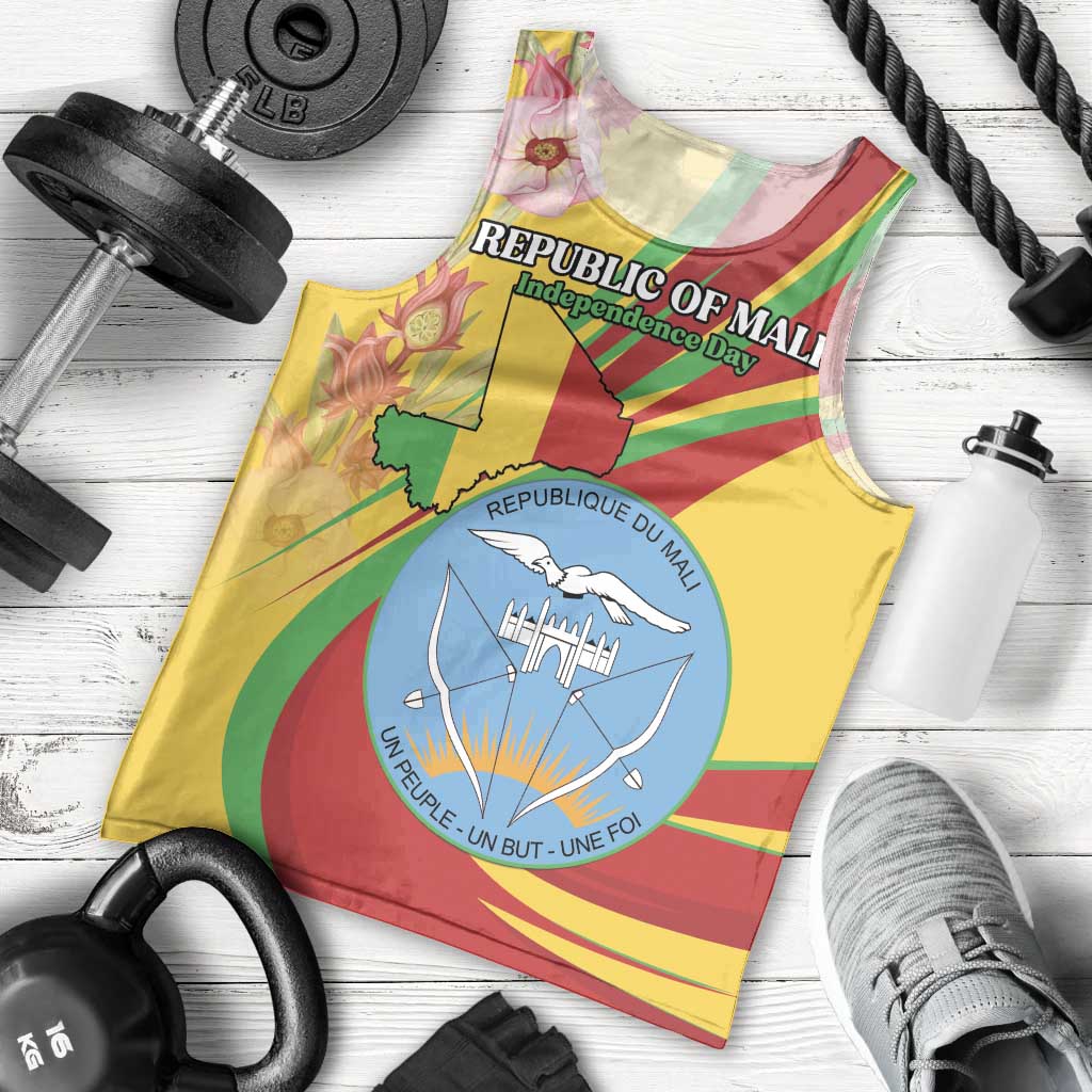 Personalized Mali Independence Day Men Tank Top Coat Of Arms With Hibiscus Sabdariffa - Wonder Print Shop
